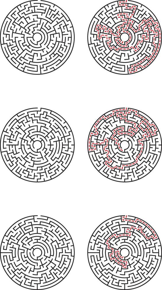 Circular Maze Puzzles Solutions, Paths, and Concentric Designs vector