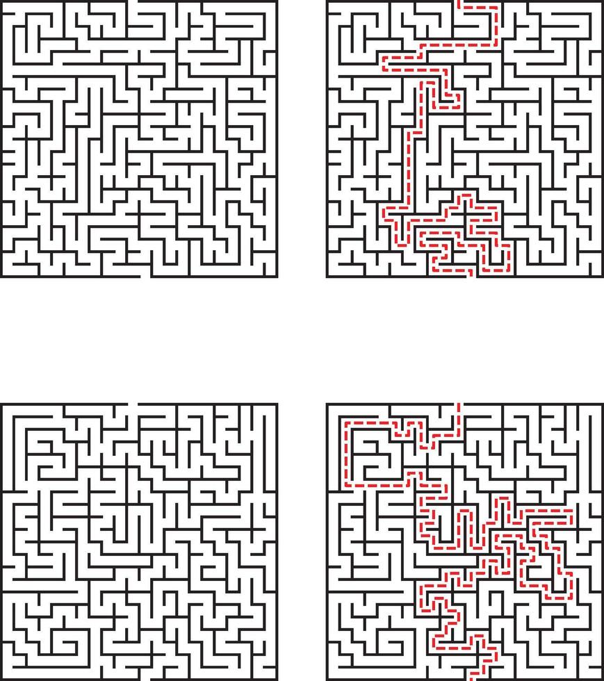 Complex Mazes Solutions Pathfinding Puzzles, Brain Teasers, Logic Games vector