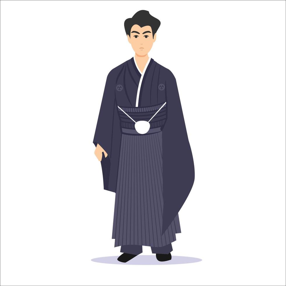 Japanese man in traditional samurai kimono with formal ceremonial clothing vector