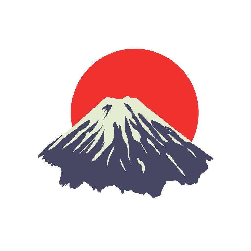 Mount Fuji with red sun traditional Japanese landscape and national symbol vector