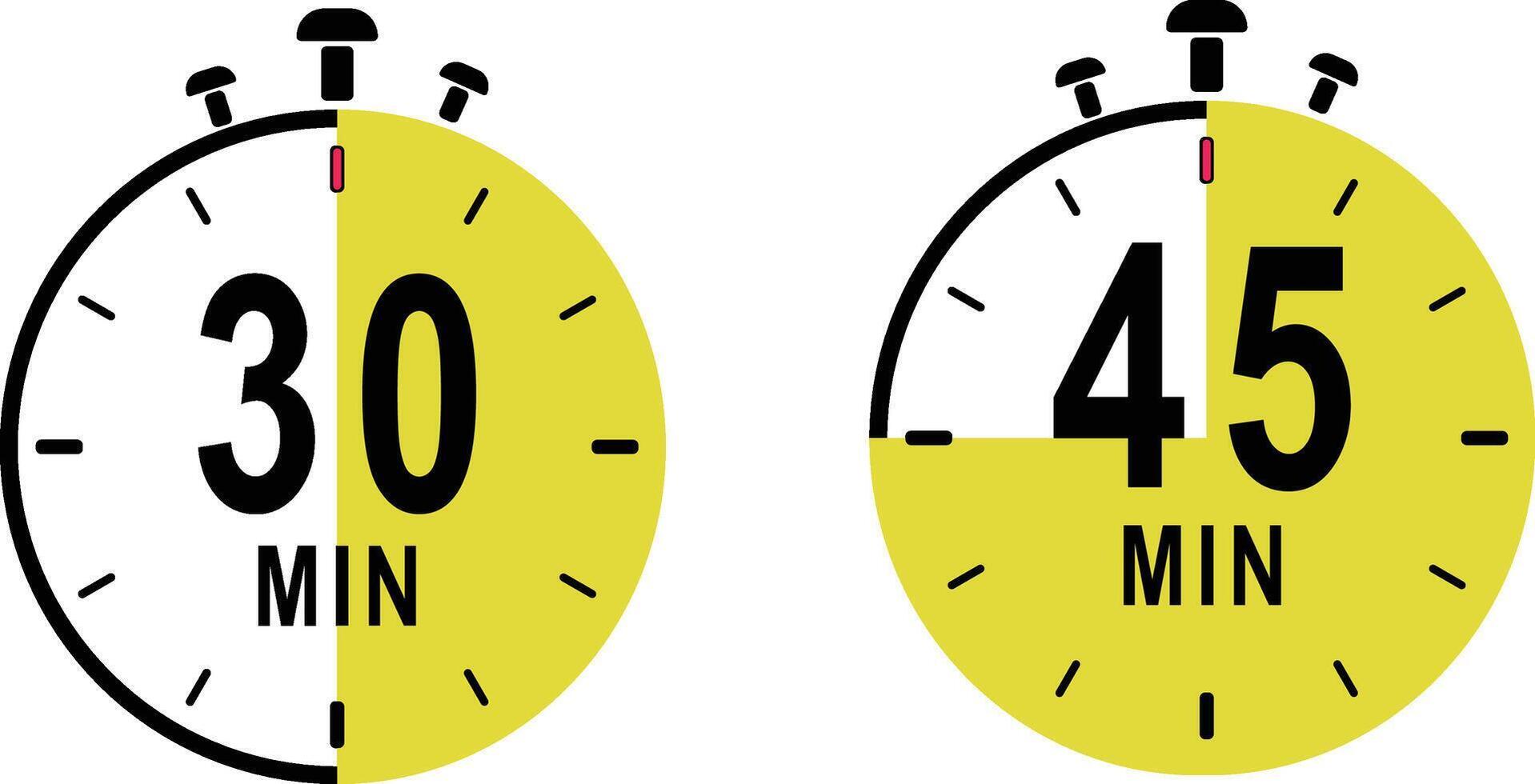 Stopwatch Displays Time Intervals of Thirty and Forty-Five Minutes for Precise Timing Tasks vector