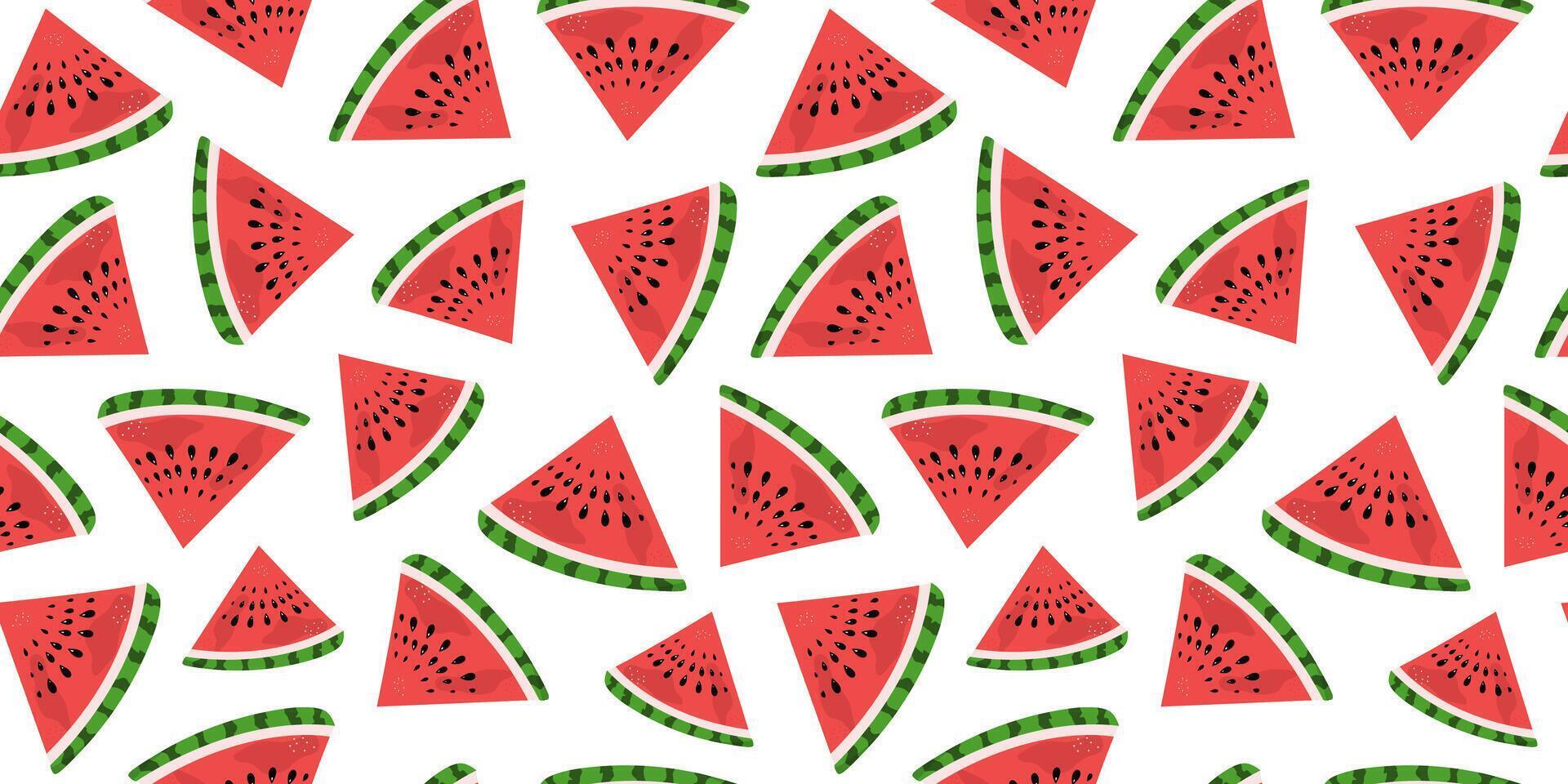 Watermelon. Pattern, seamless. Summer. Drawings, doodle, slices of juicy watermelon, natural food. Repeating background. vector