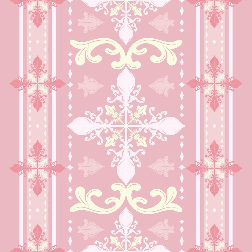 Soft pastel pink as the background luxurious and vintage feel, ideal for high-end applications delicate harmonious look seamless scroll border pattern floral leafy motif giving it classical aesthetic vector