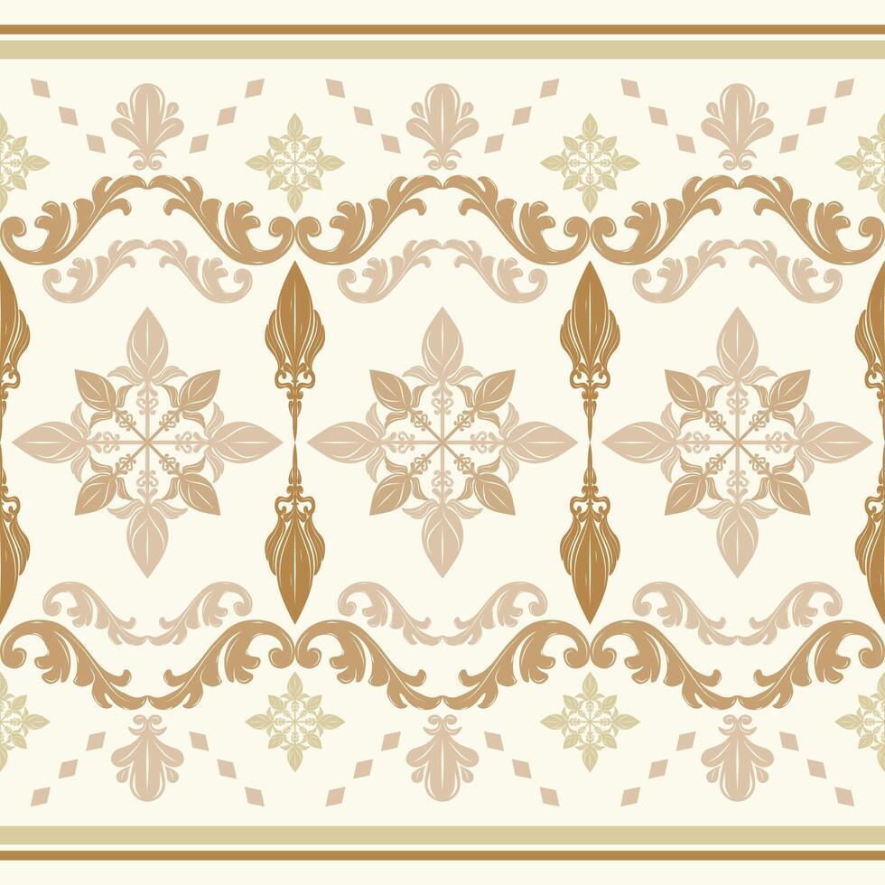 Intricate symmetrical pattern inspired by classical baroque design elements stylized floral and foliage elements interconnect with Brown Gold on Beige Background design for Wallpaper Brocade Textiles vector