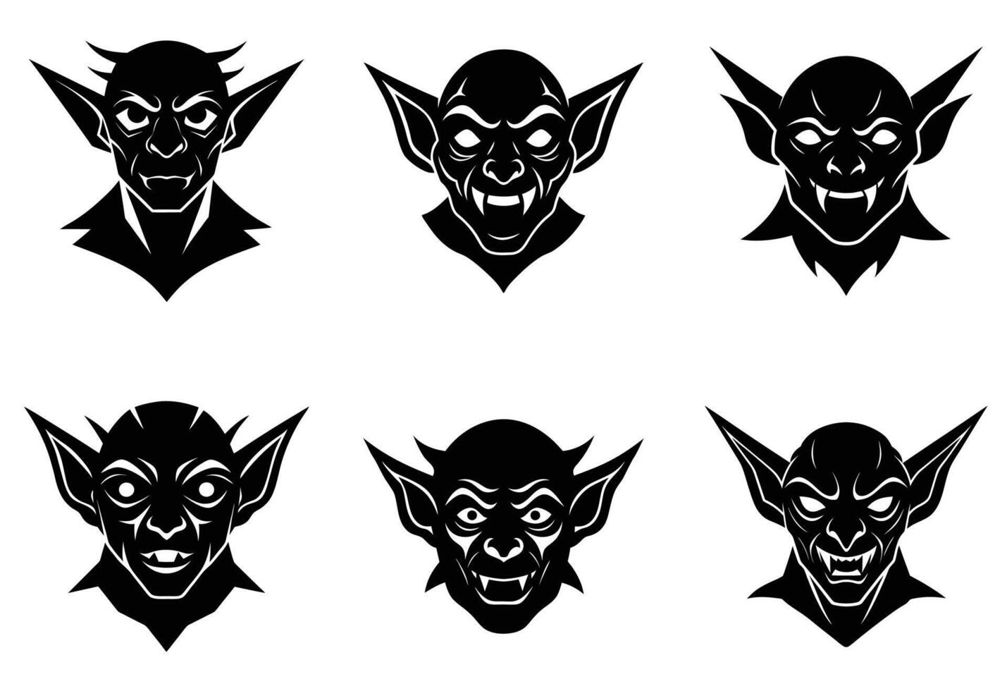 Goblin head logo icon silhouette , illustration, Goblin face set icon on white background. vector