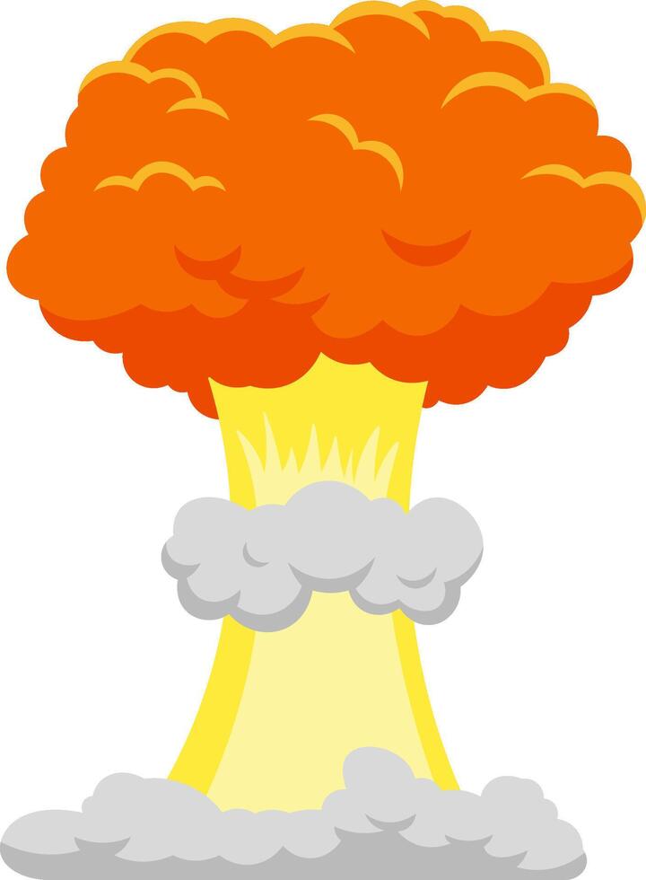 Large atomic bomb exploding, generating a massive mushroom cloud filled with smoke and vibrant yellow and orange flames, embodying themes of danger and military power vector