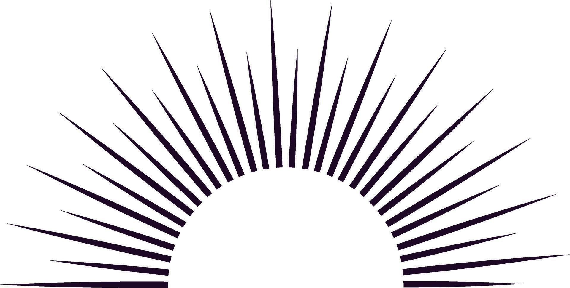 Radial lines converging towards the center of a semicircle, creating a dynamic visual effect, ideal for backgrounds, logos, or design elements on a white background vector