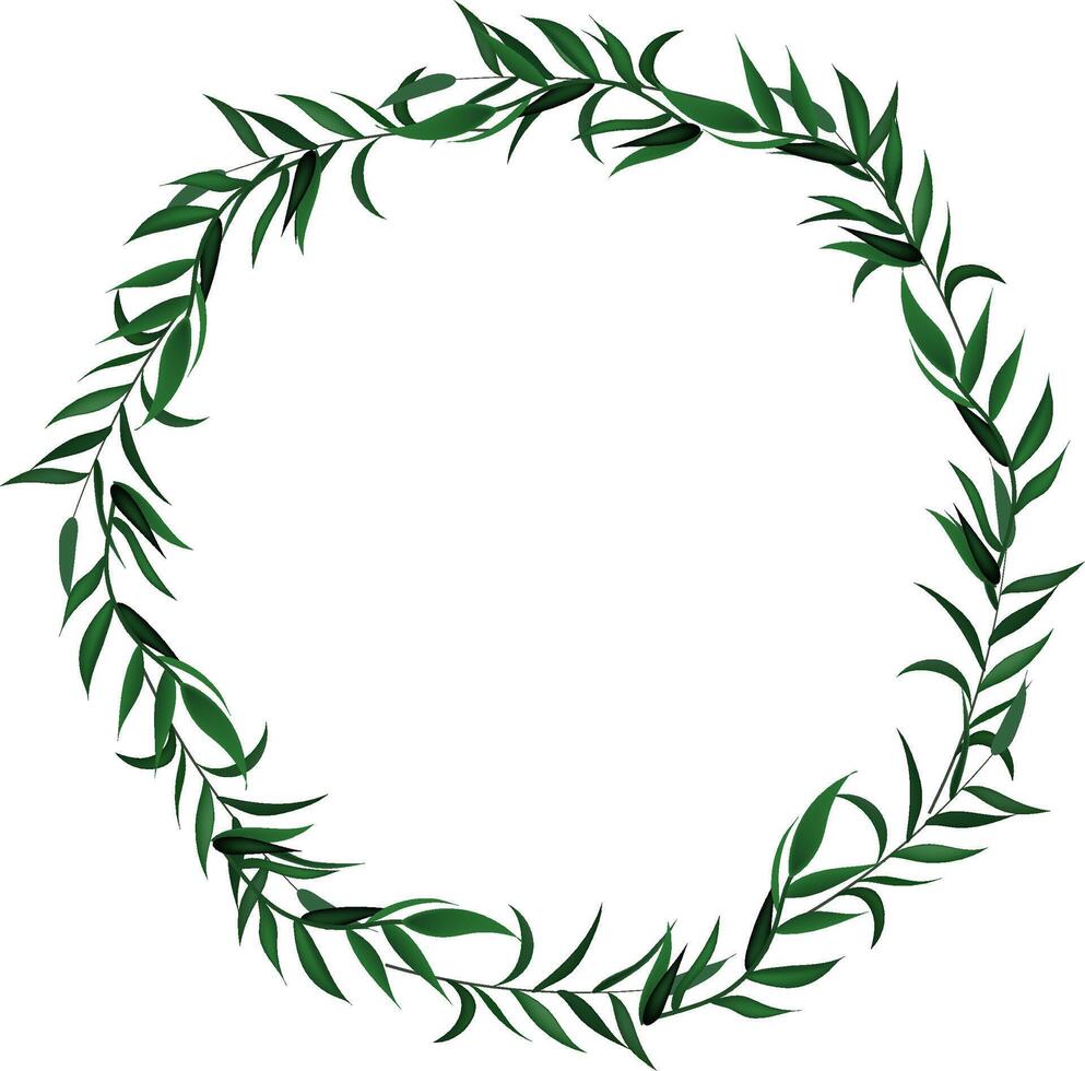 Green leaves forming a circle, creating a natural and elegant frame on a white background, ideal for wedding invitations, greeting cards, or any design project requiring a touch of nature vector