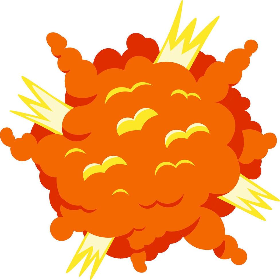 Big bang explosion creating a red and orange cloud of smoke with yellow flames expanding and filling the space, perfect for representing a powerful explosion or a sudden burst of energy vector