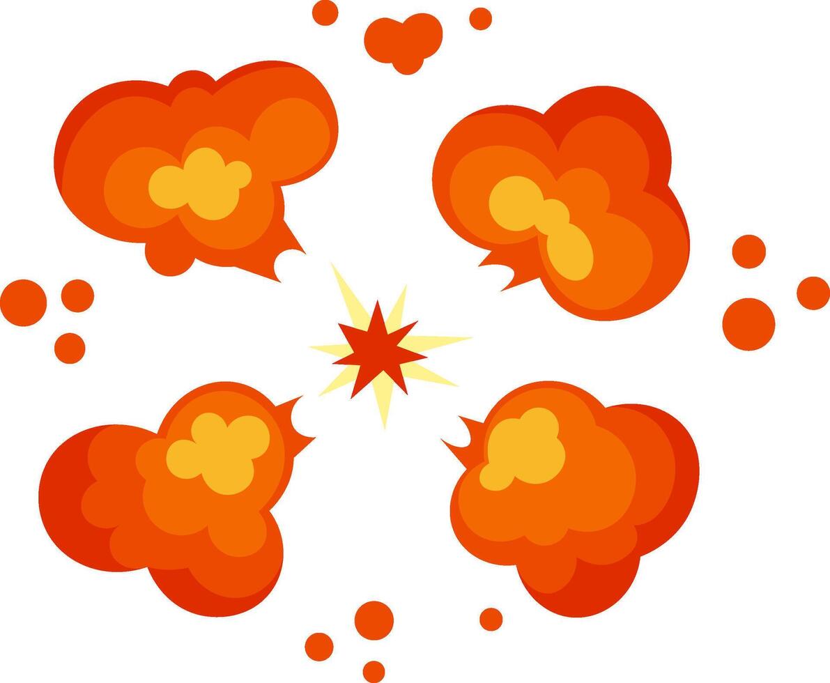 Orange and yellow explosion expanding on a white background, with sparks and smoke clouds creating a dynamic visual effect, ideal for comics, animations or graphic design projects vector