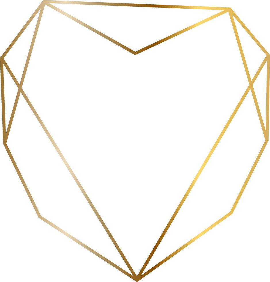 Geometric heart shaped golden frame forming a polygonal heart, ideal for wedding invitations, Valentine's Day cards, or any design requiring a touch of elegance and modernism vector