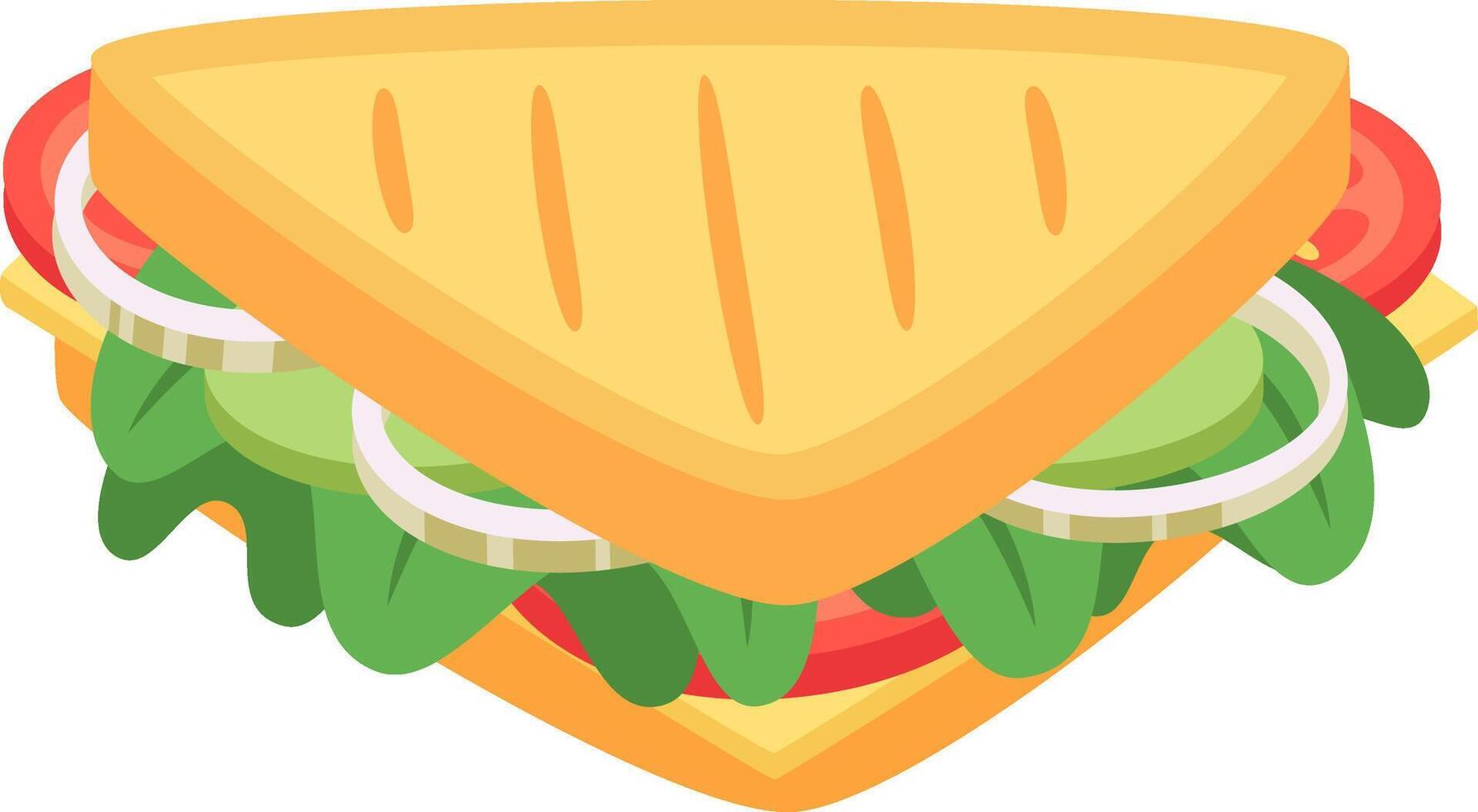 Deliciously toasted sandwich featuring fresh lettuce, ripe tomato, savory onion, and melted cheese, offering a satisfying option for a quick meal or snack any time of day vector