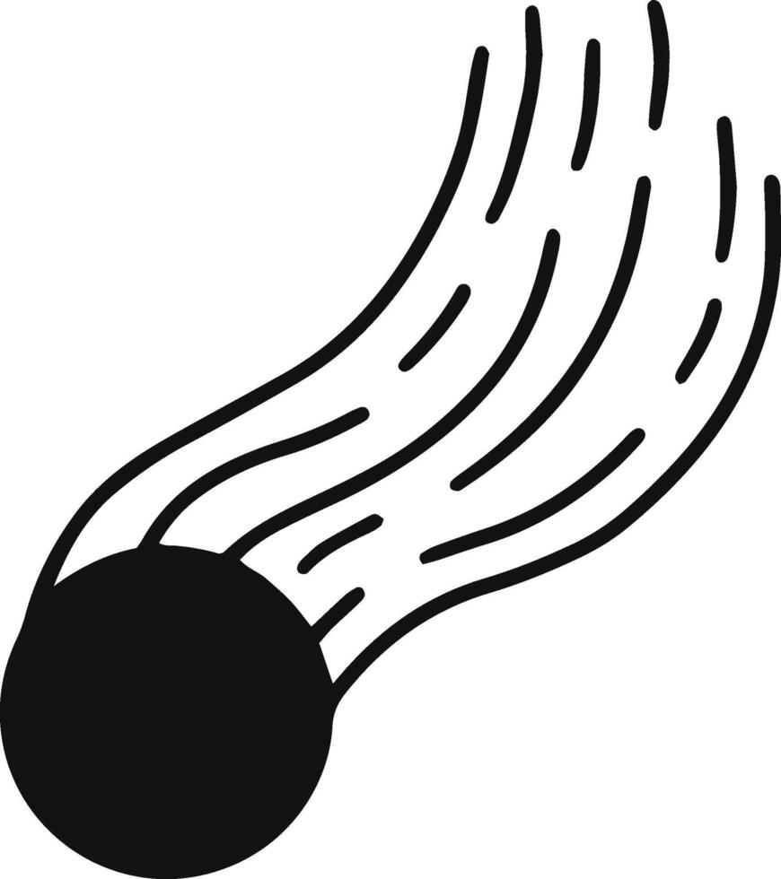 Minimalist illustration featuring a sleek black comet soaring through the dark expanse of space, leaving a bright white trail that enhances its swift movement vector