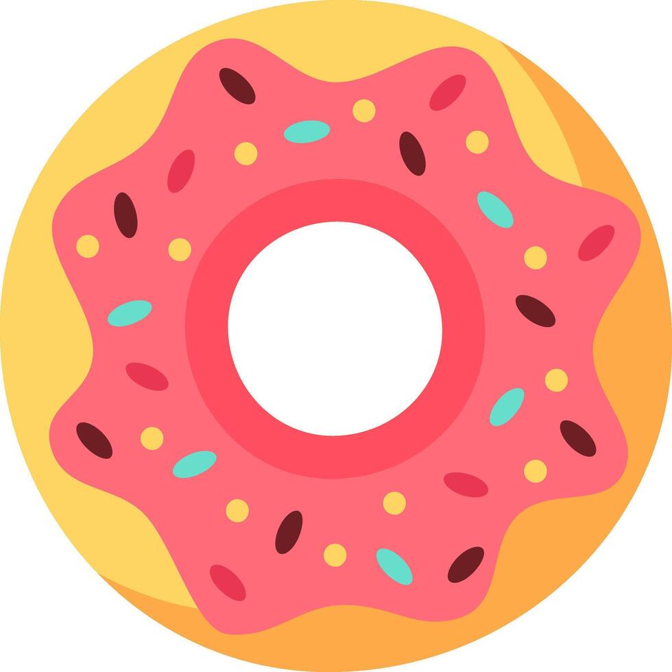 Round donut featuring pink icing and colorful sprinkles, offering a sweet and tempting indulgence, ideal for enjoying at breakfast, as a snack, or for dessert vector