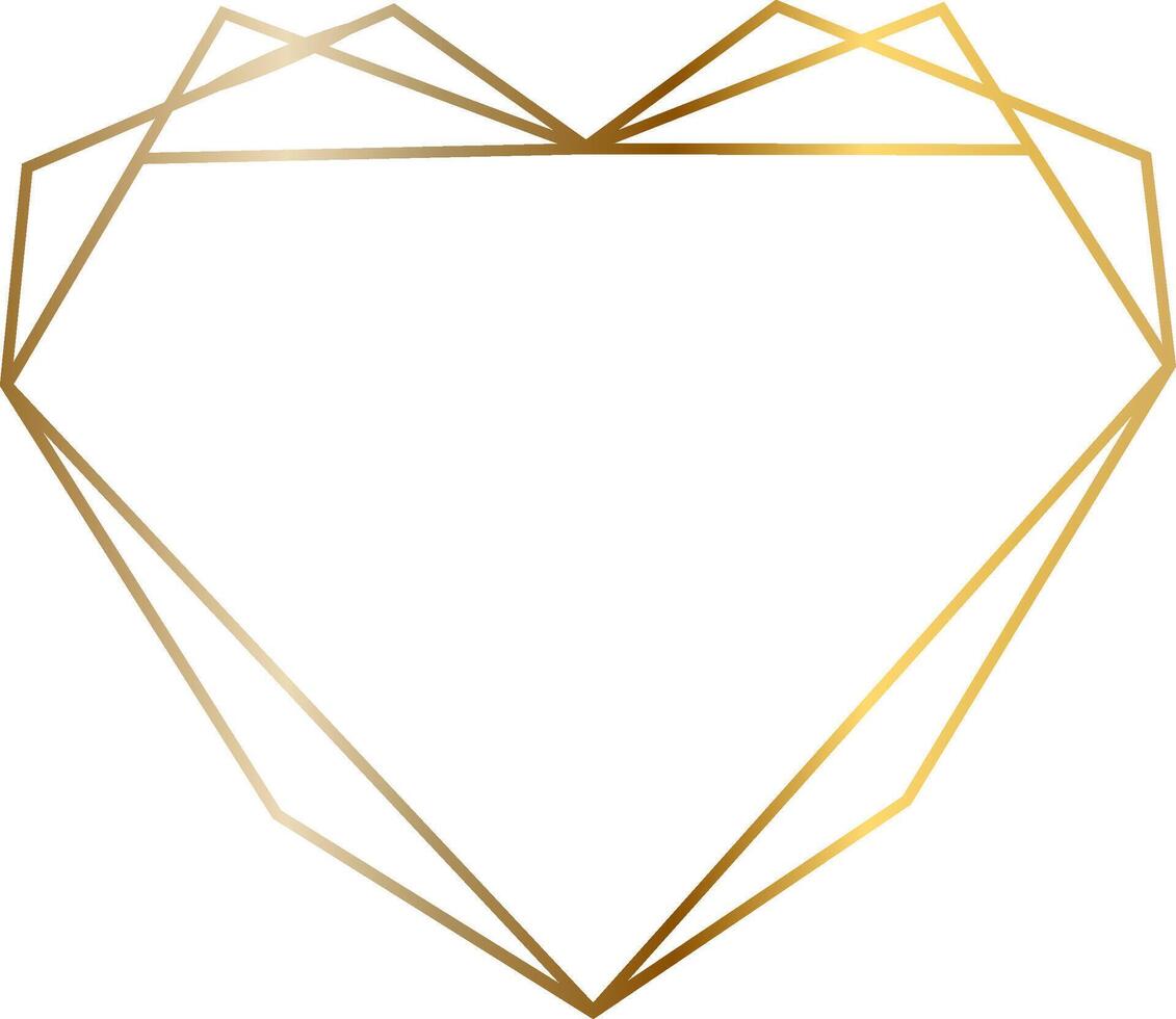 Golden polygonal heart shaped frame resembling a precious gem, perfect for enhancing wedding invitations, greeting cards, posters, and banners with elegance and style vector