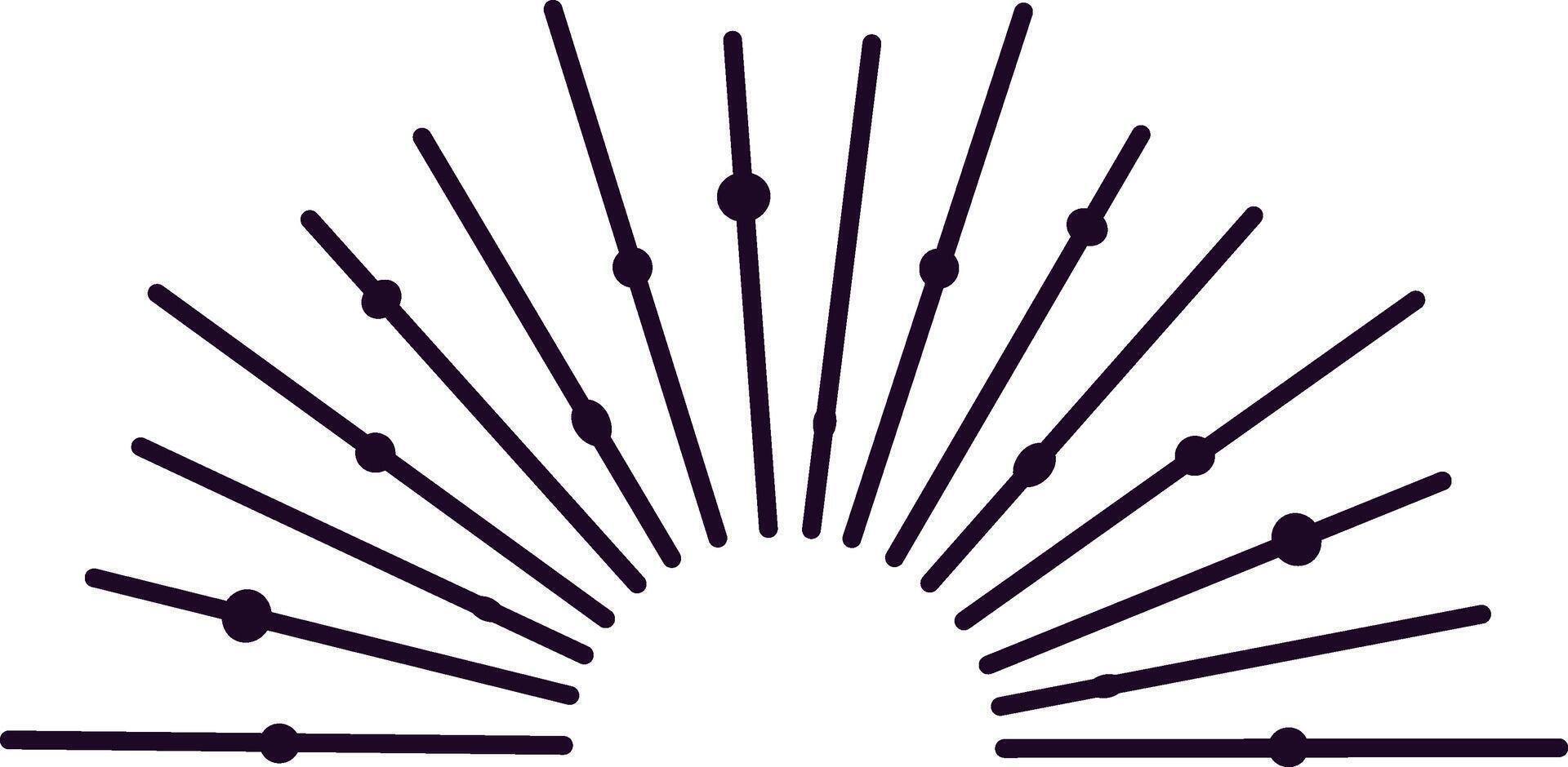 Semicircle of lines and dots radiating outward, creating a striking visual resembling a sun or crown. This simple black and white illustration embodies modern, minimal design vector