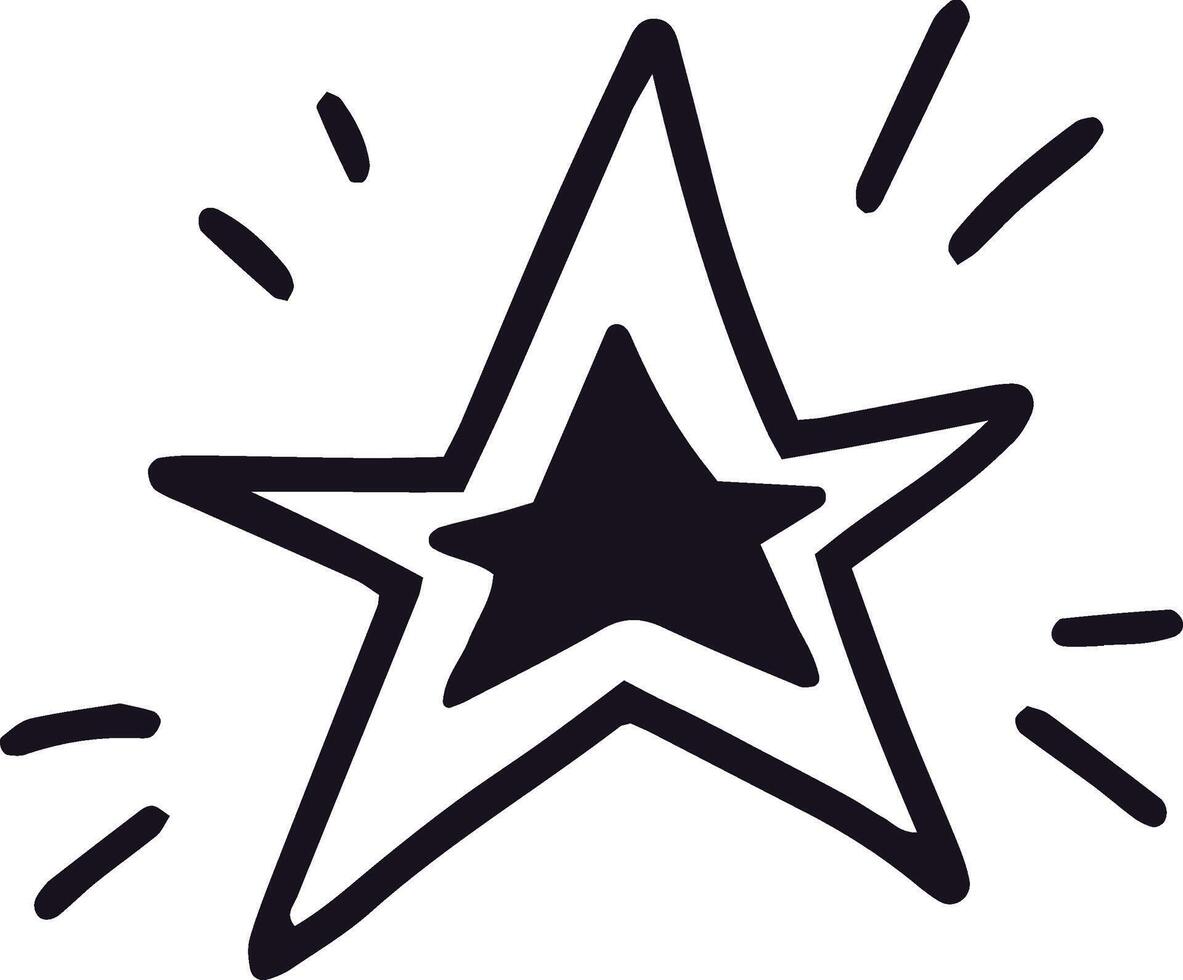 Hand drawn shining star radiating with sparkling light beams, creating a whimsical and celebratory atmosphere perfect for festive occasions and joyful moments vector