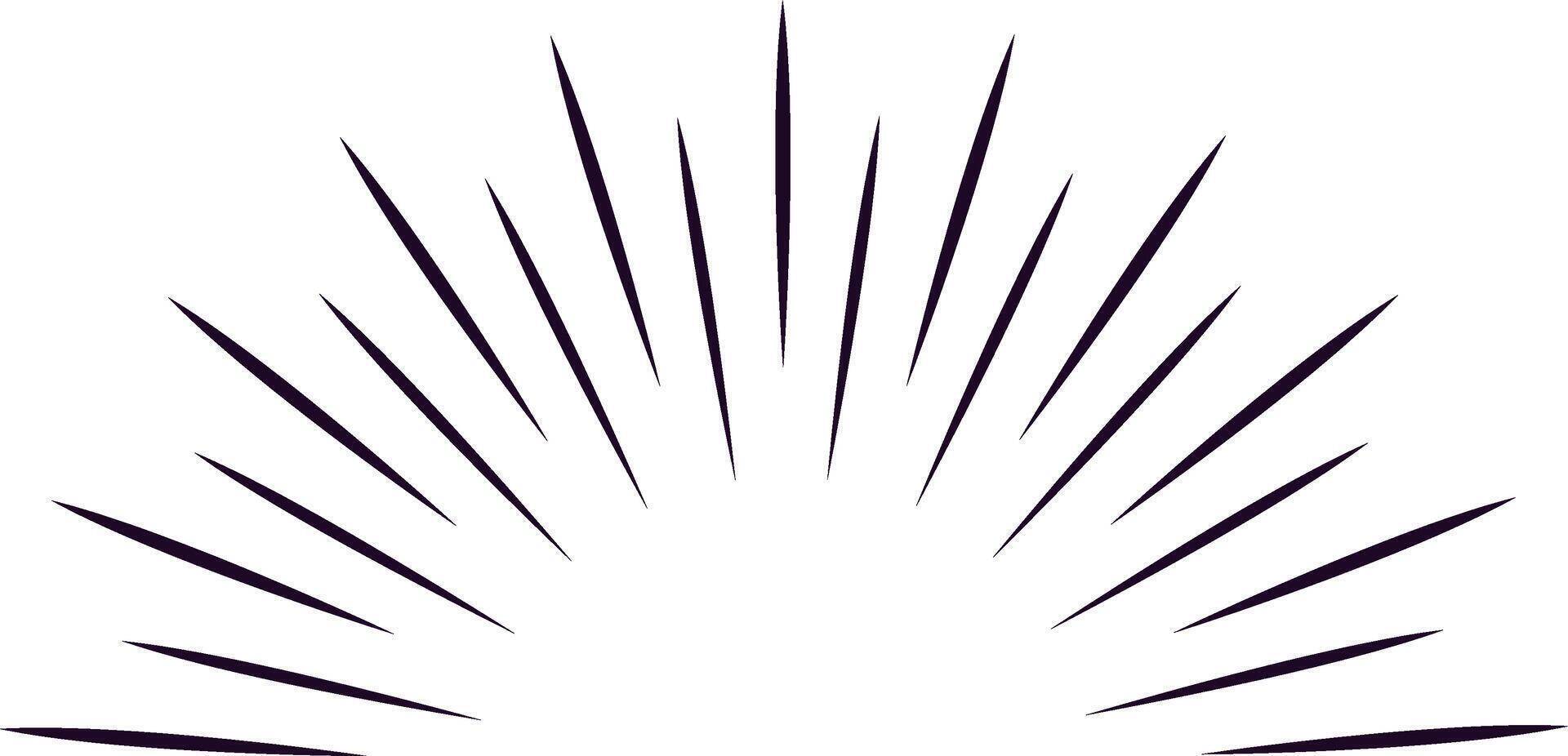 Simple black lines on a white background are radiating from a central point, creating a semicircle effect that suggests energy, dynamism, and movement vector