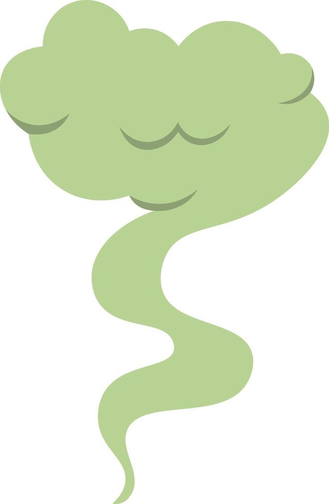Wavy green smoke is swirling upwards from its source, creating a visually interesting abstract form against a clean white backdrop, potentially symbolizing pollution or a chemical reaction vector
