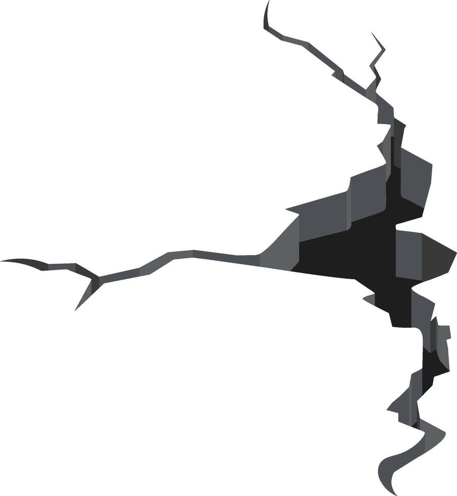 Deep crack splitting a white surface, creating a dark gap that divides the entire area into two distinct sections, highlighting the impact of damage and geological forces vector