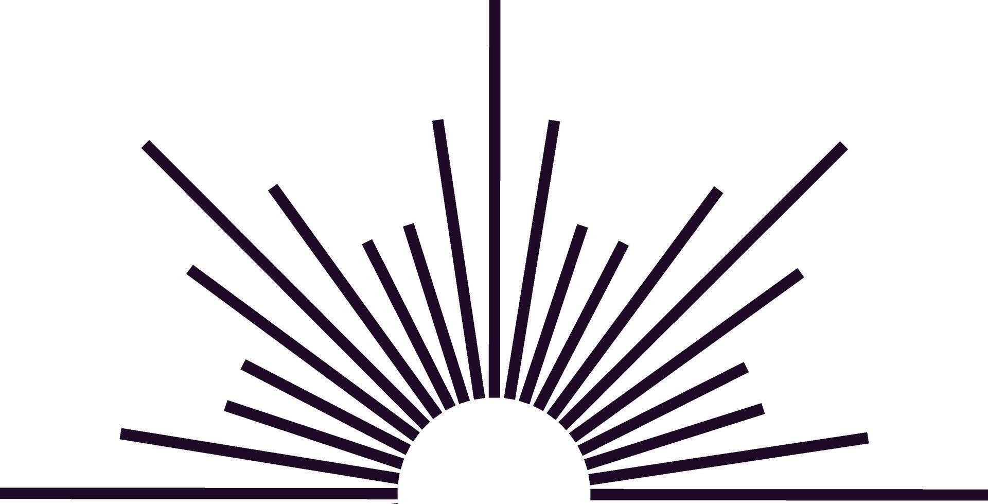 Minimalist graphic design depicting a rising sun, with rays of light shining through, creating a sense of energy and optimism, perfect for projects related to nature, hope, and new beginnings vector