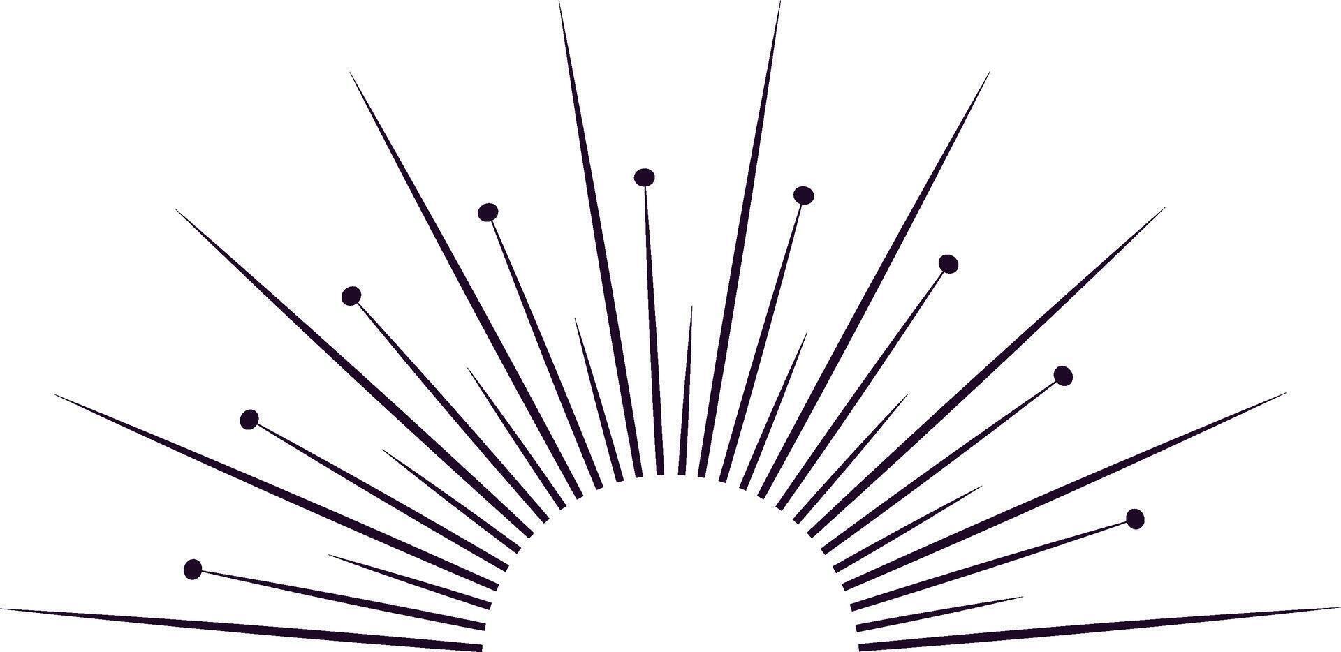 Stylish half circle sunburst graphic features lines and dots radiating outward, creating a vintage or retro vibe, suitable for various design projects vector