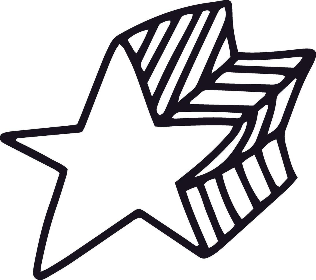 Hand drawn star featuring a striped 3D effect floats gracefully, adding a playful and whimsical design element perfect for a variety of creative projects and artistic applications vector