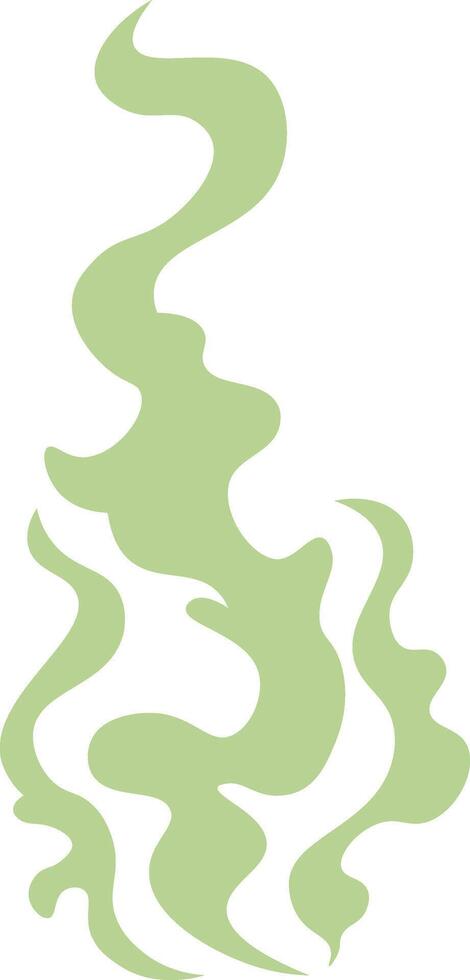 Wavy green smoke is raising from a fire and creating a beautiful abstract design on white background, representing concepts like pollution, nature, and abstract art vector