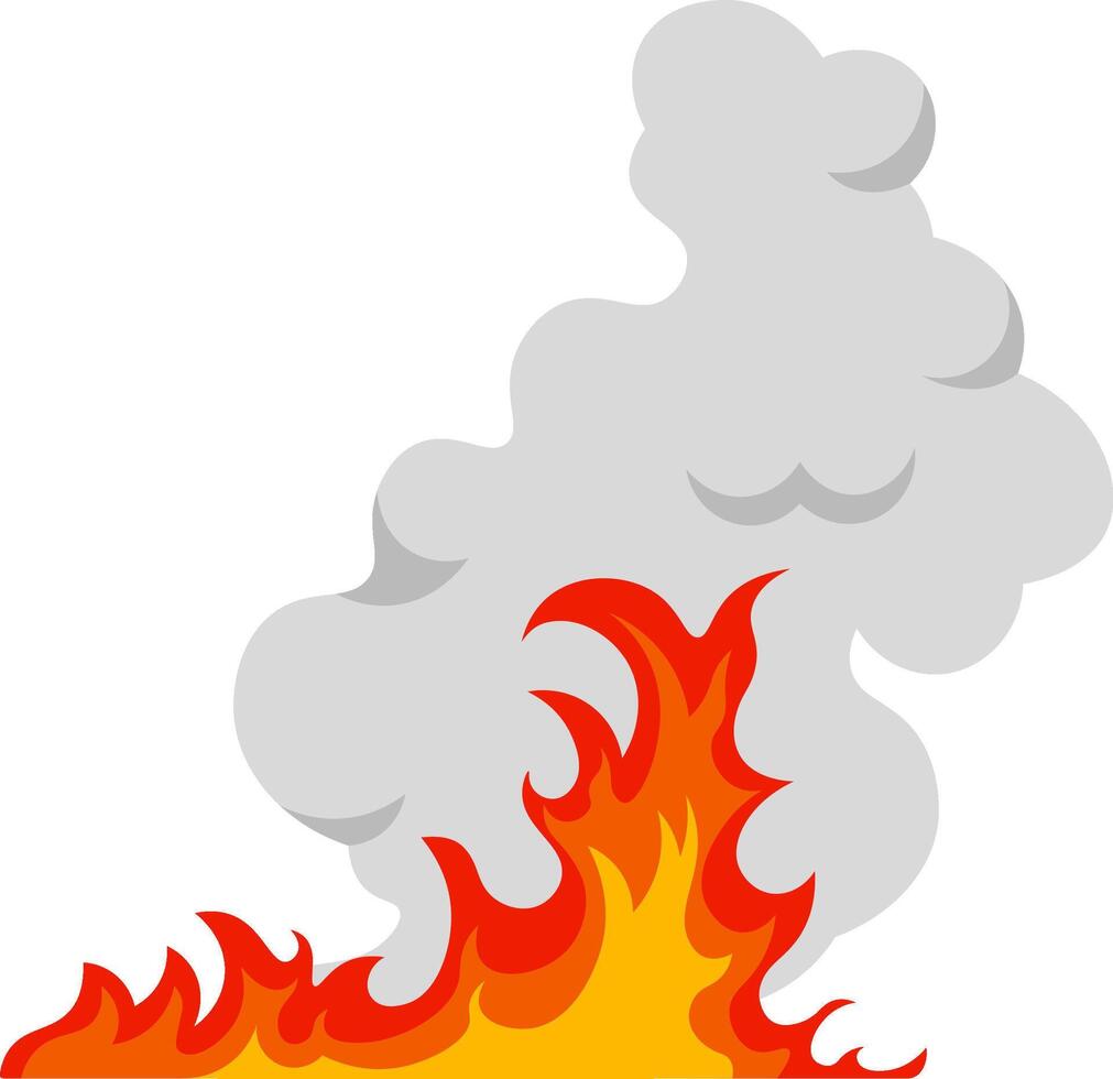 Cartoon fire burning with large smoke cloud rising, creating a dramatic and dangerous scene, suitable for illustrating concepts related to fire safety, emergencies, or destruction vector