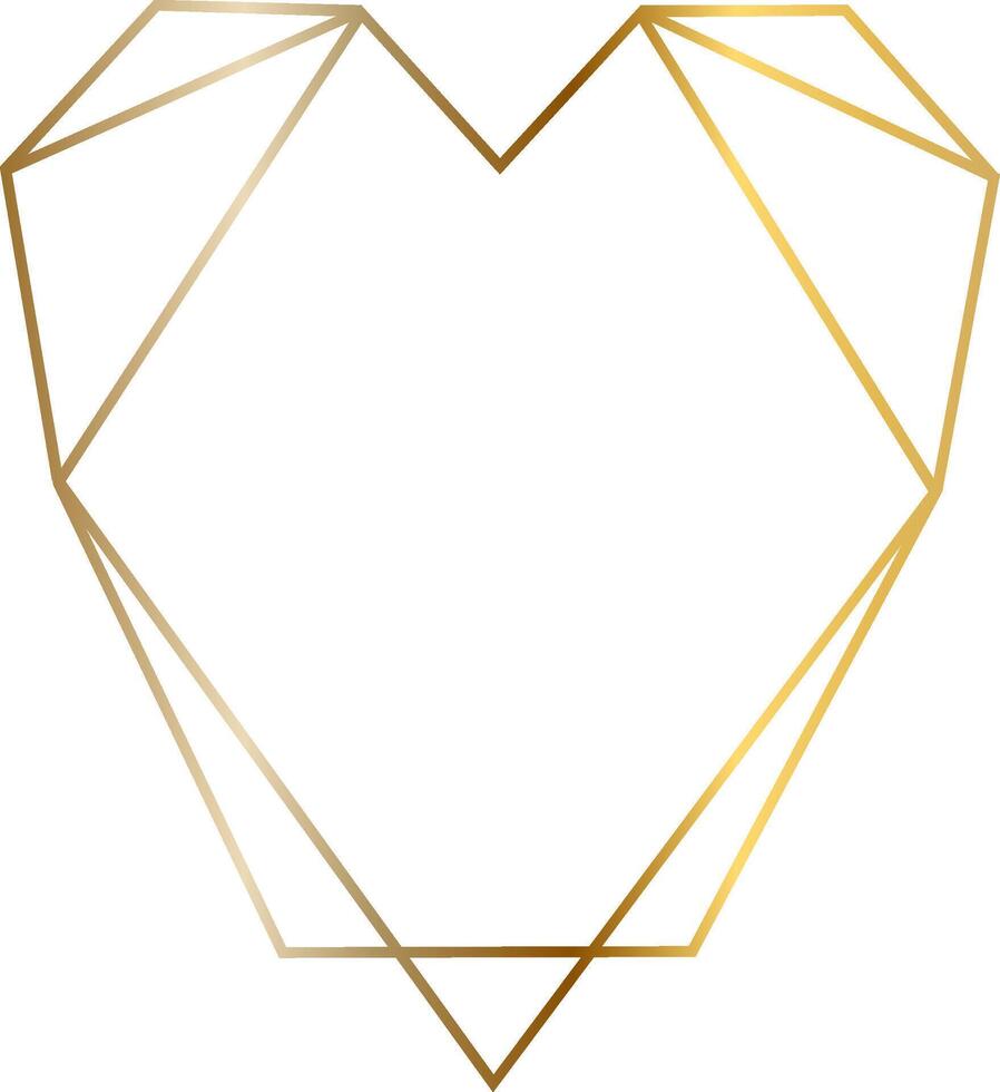 Golden polygonal heart shape creating an elegant frame, perfect for wedding invitations, greeting cards, posters, prints, and various decorative designs vector