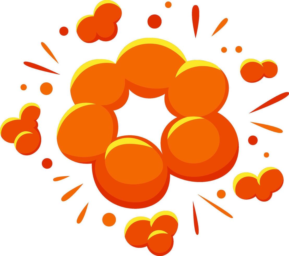 Cartoon explosion bursting forth with vibrant orange and yellow smoke, accompanied by sparkling effects on a clean white background, creating a lively and energetic visual impact vector