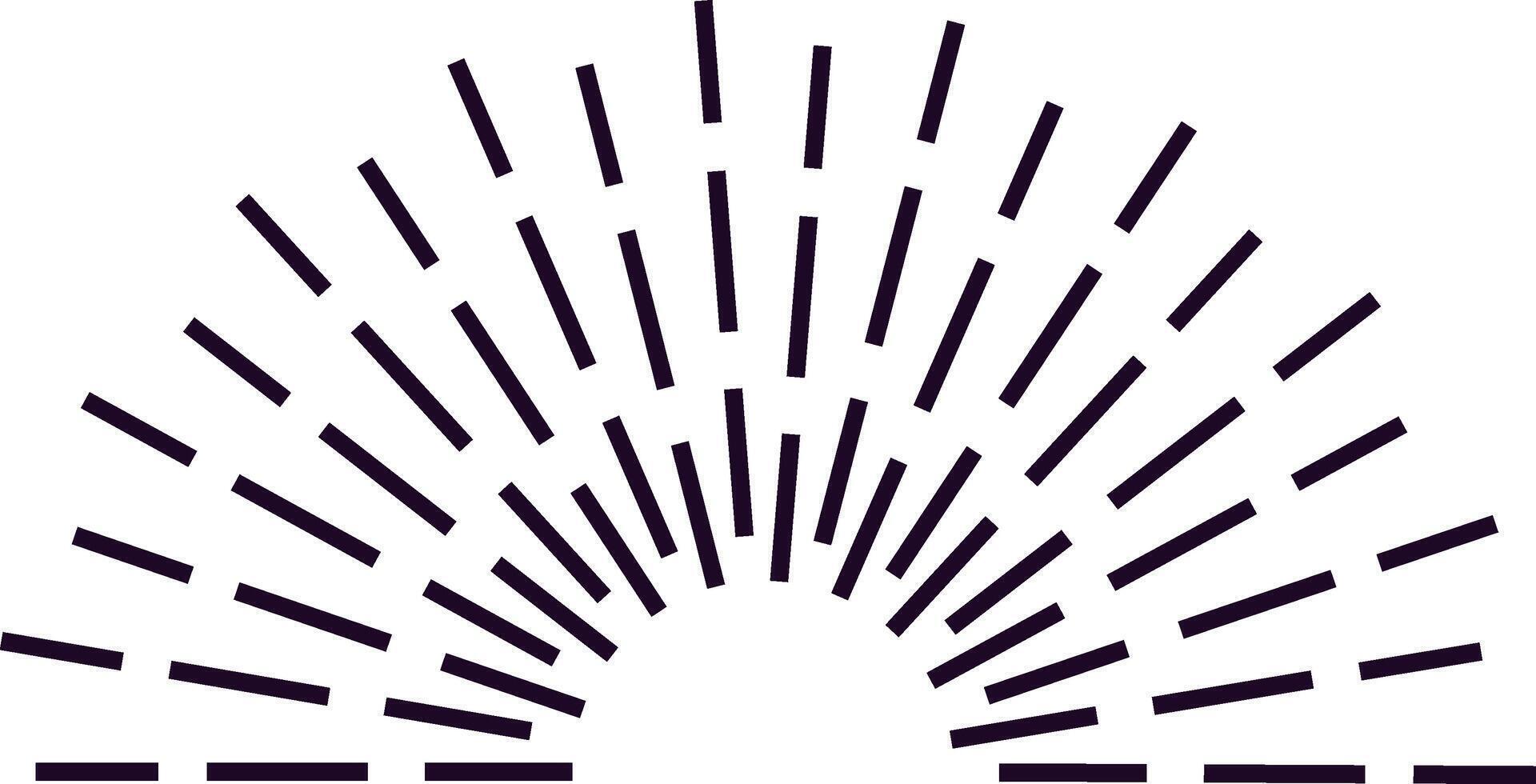 Semicircle of black radiating lines creates a vintage sunburst effect, evoking a sense of dynamism and energy with its simple yet striking design vector