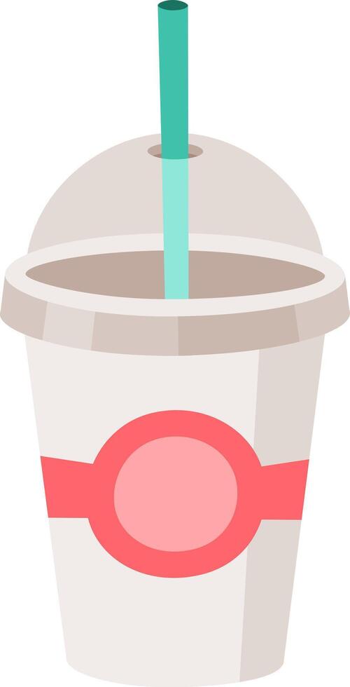 Disposable coffee cup featuring a domed lid and plastic straw, indicating a hot beverage ready for enjoyment while on the move, perfect for busy mornings or quick breaks vector