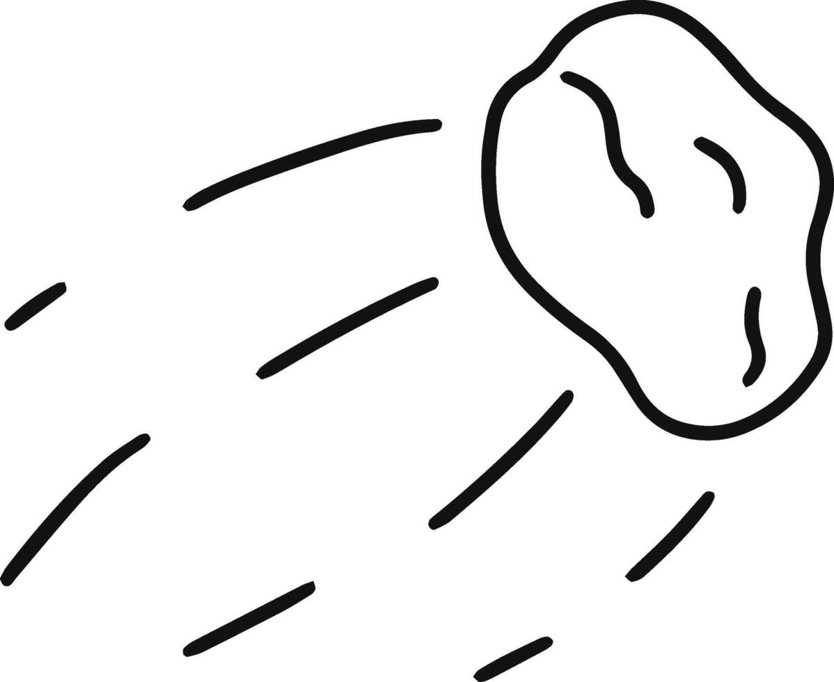 Hand drawn asteroid is hurtling through the vast expanse of space, leaving a trail in its wake, creating a dramatic visual of cosmic movement vector