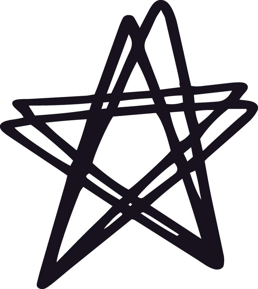 Hand drawn five pointed star showcasing a network of intricate scribbled lines, creating a unique and eye catching design element perfect for various creative projects and artistic expressions vector