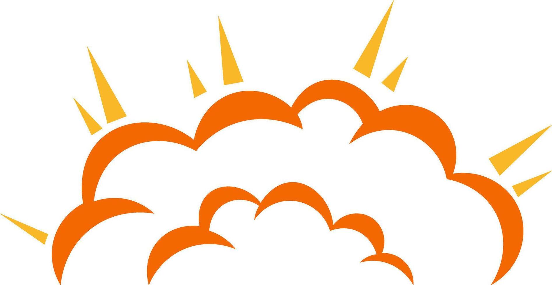 Orange cartoon explosion expanding with yellow rays on white background, creating a dynamic and energetic visual effect, suitable for various design purposes vector