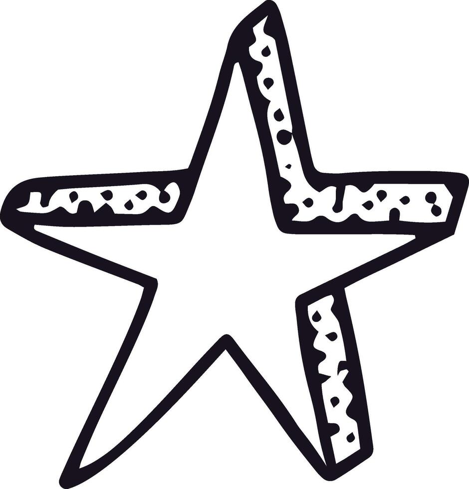 Simple doodle of a classic five pointed star featuring a rough, hand drawn outline with a textured, speckled pattern, creating a charming, rustic aesthetic against a clean white backdrop vector