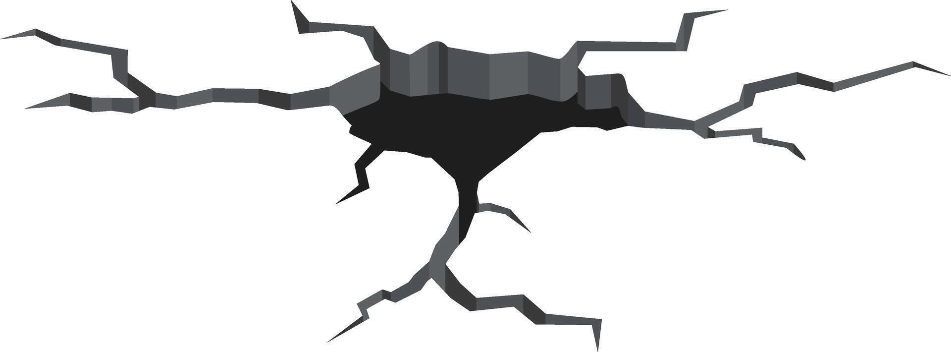 Ground splitting open, creating a large crack and forming a dark hole, illustrating the destructive impact of earthquakes or droughts on the earth's surface and terrain vector