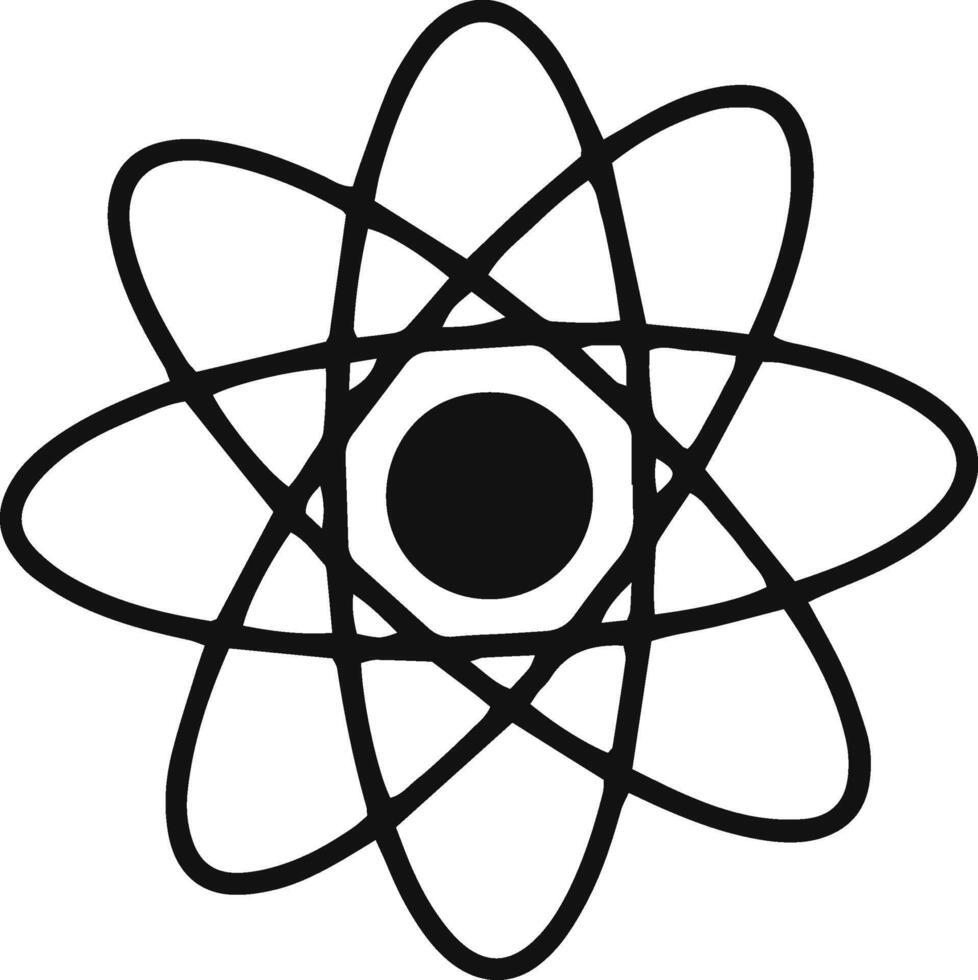 Electrons rotating around an atomic nucleus, generating energy and representing the essence of scientific research and discovery in the fields of physics and chemistry vector