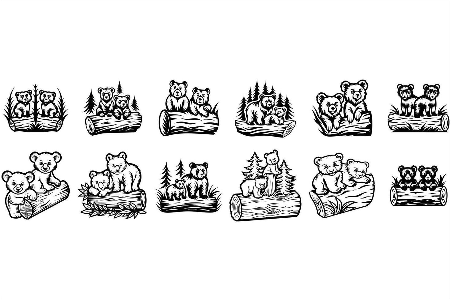 Black Bear Cubs Exploring the Forest on a Log vector