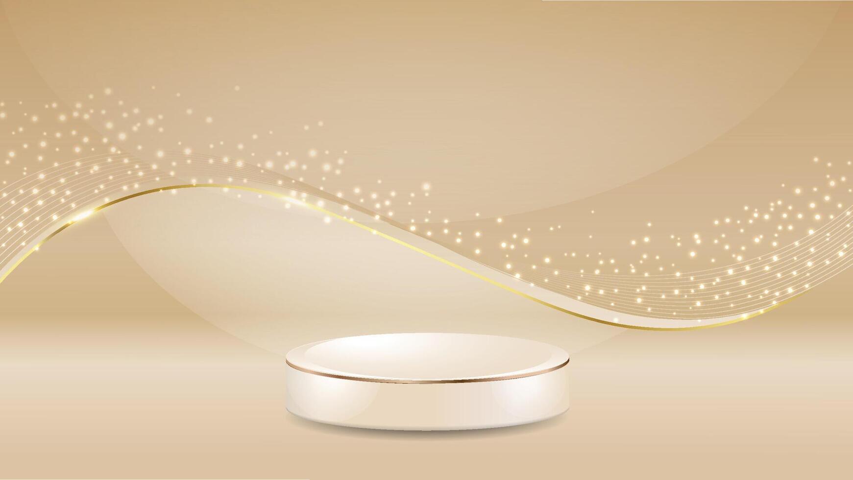 product podium with sparkle golden curve lines bokeh blur elements 3d realistic design vectors illustration