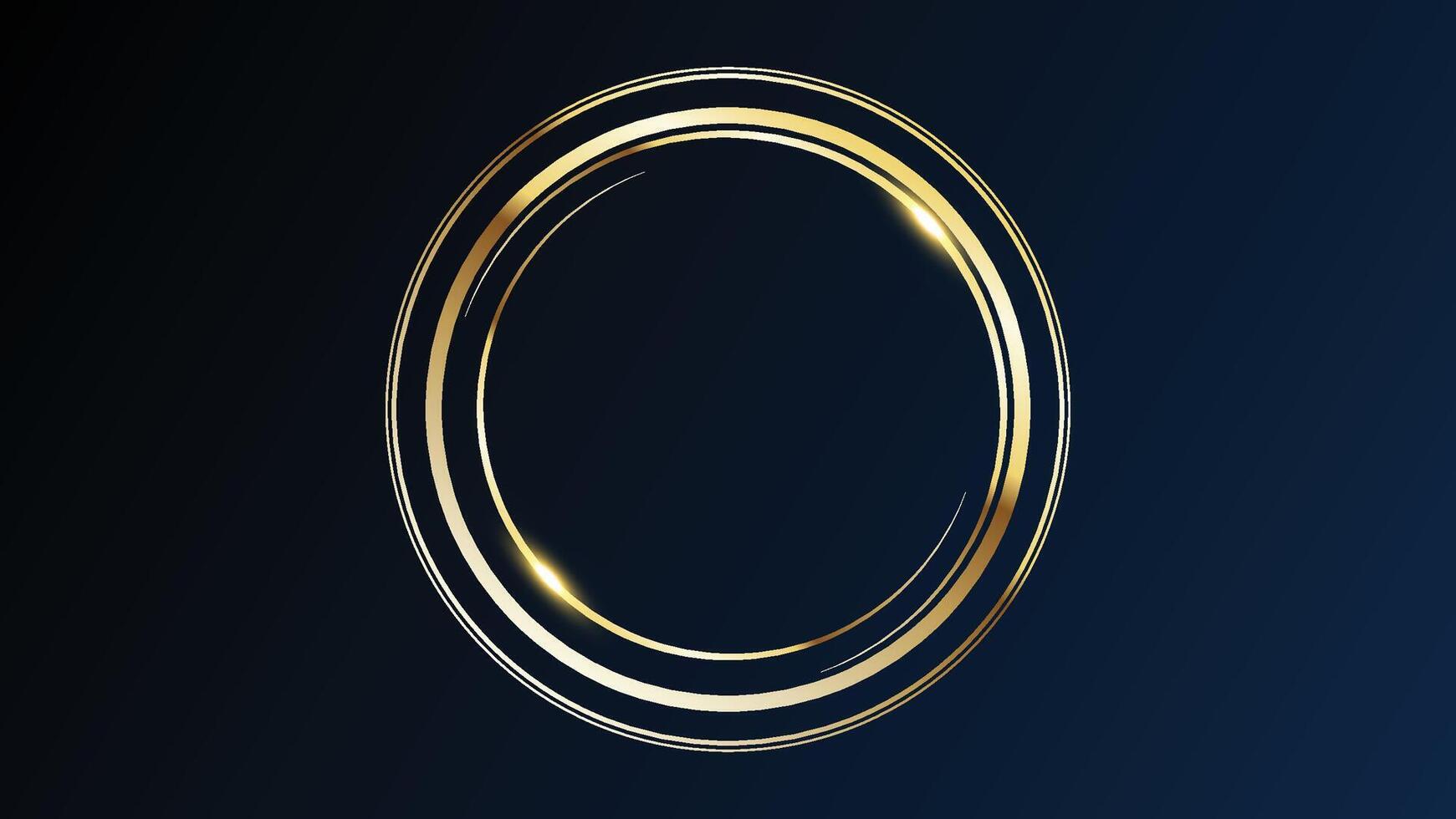 Golden round circle rings on dark background Shining abstract vector