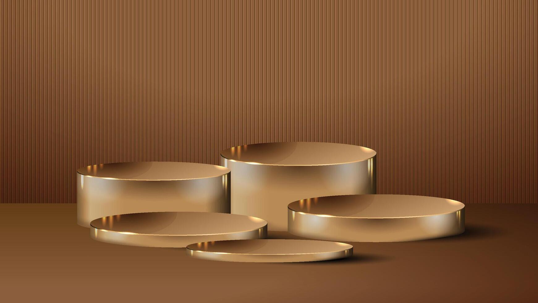 Five Gold podium in different sizes elegant background of luxury empty presentation studio product decoration golden pedestal copy vector