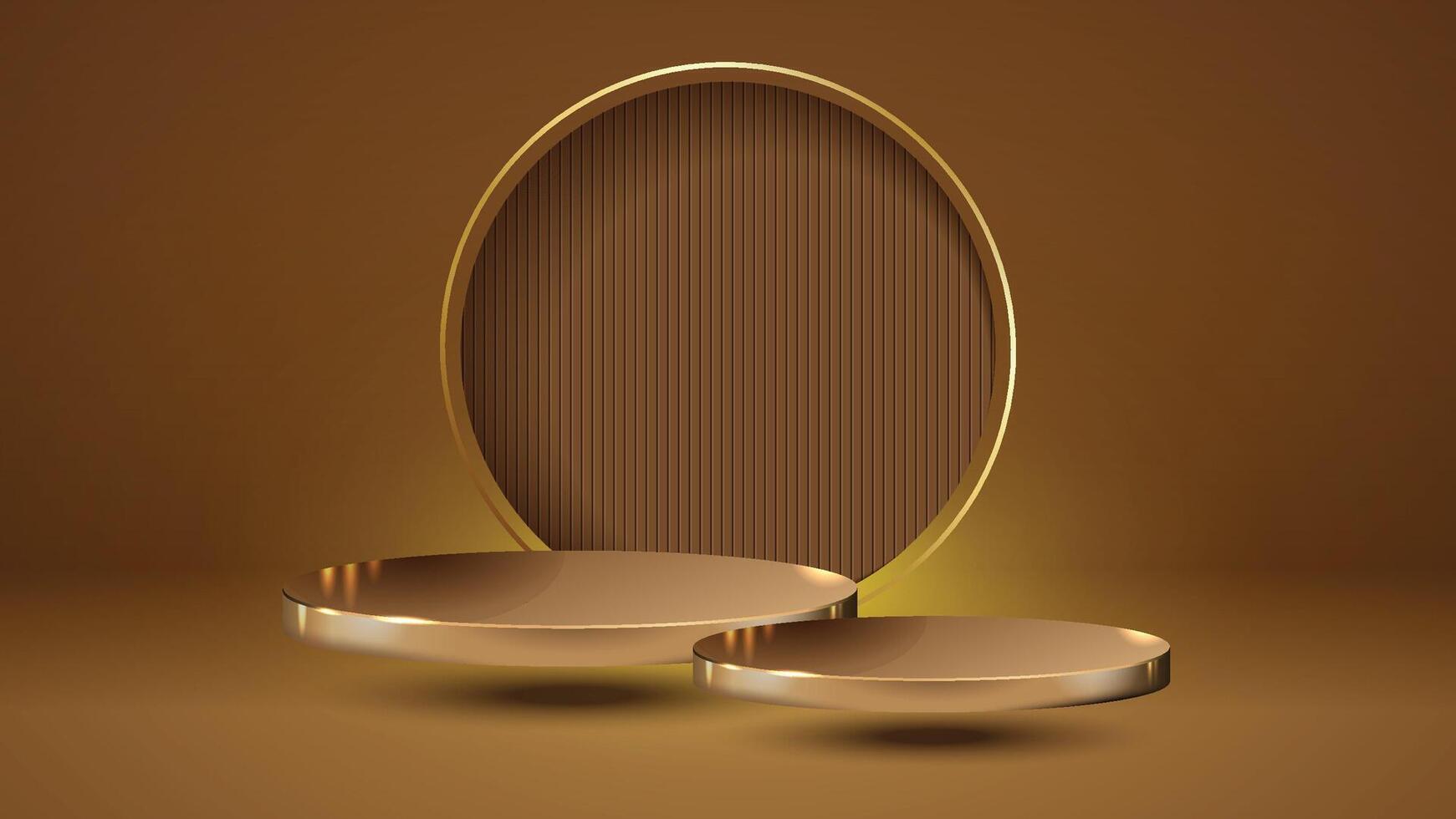 Two flying Golden podiums with golden circle background with texture luxury empty presentation studio product decoration vector