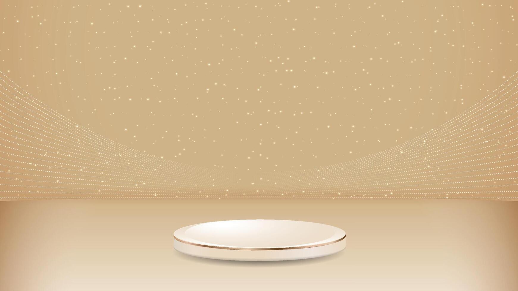 podium with sparkle golden lines bokeh blur elements 3d realistic design vector