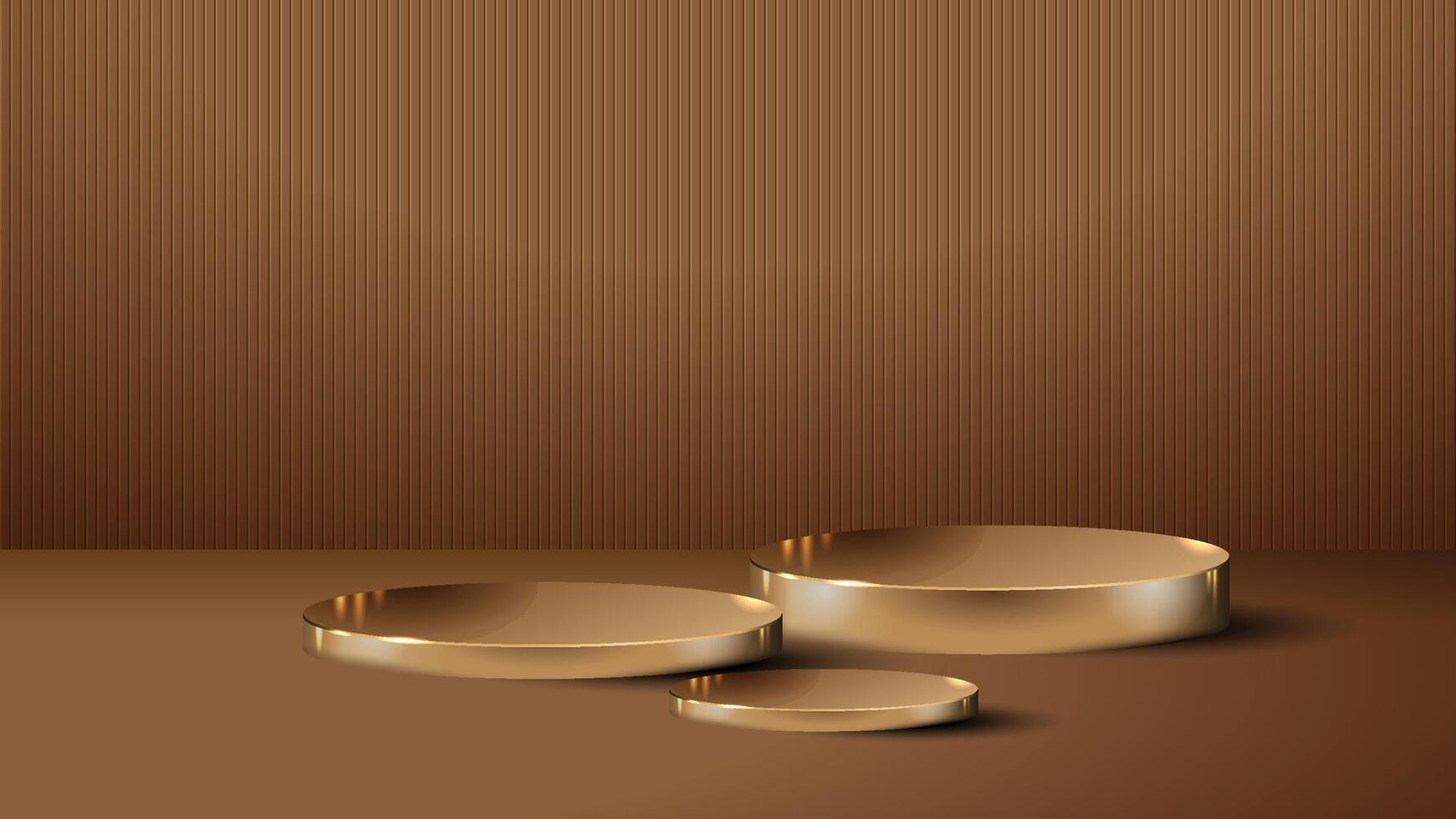 Three gold podium elegant background of luxury empty presentation studio product decoration golden pedestal vector