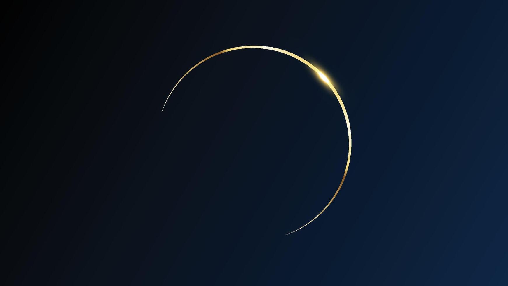 Golden round metal circle ring on dark background. Shining abstract frame vector