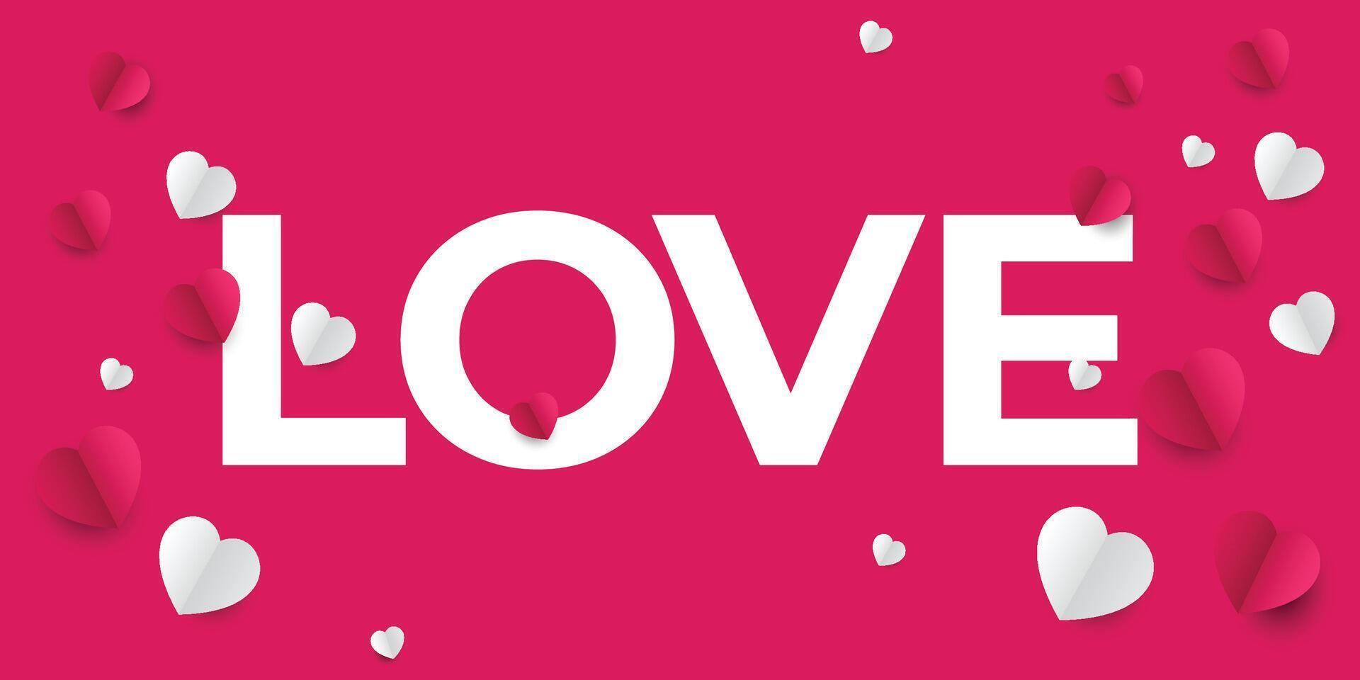 Love Horizontal banner with pink background. Love Happy Valentine's day sale header or voucher template with hearts. pastel colors vector