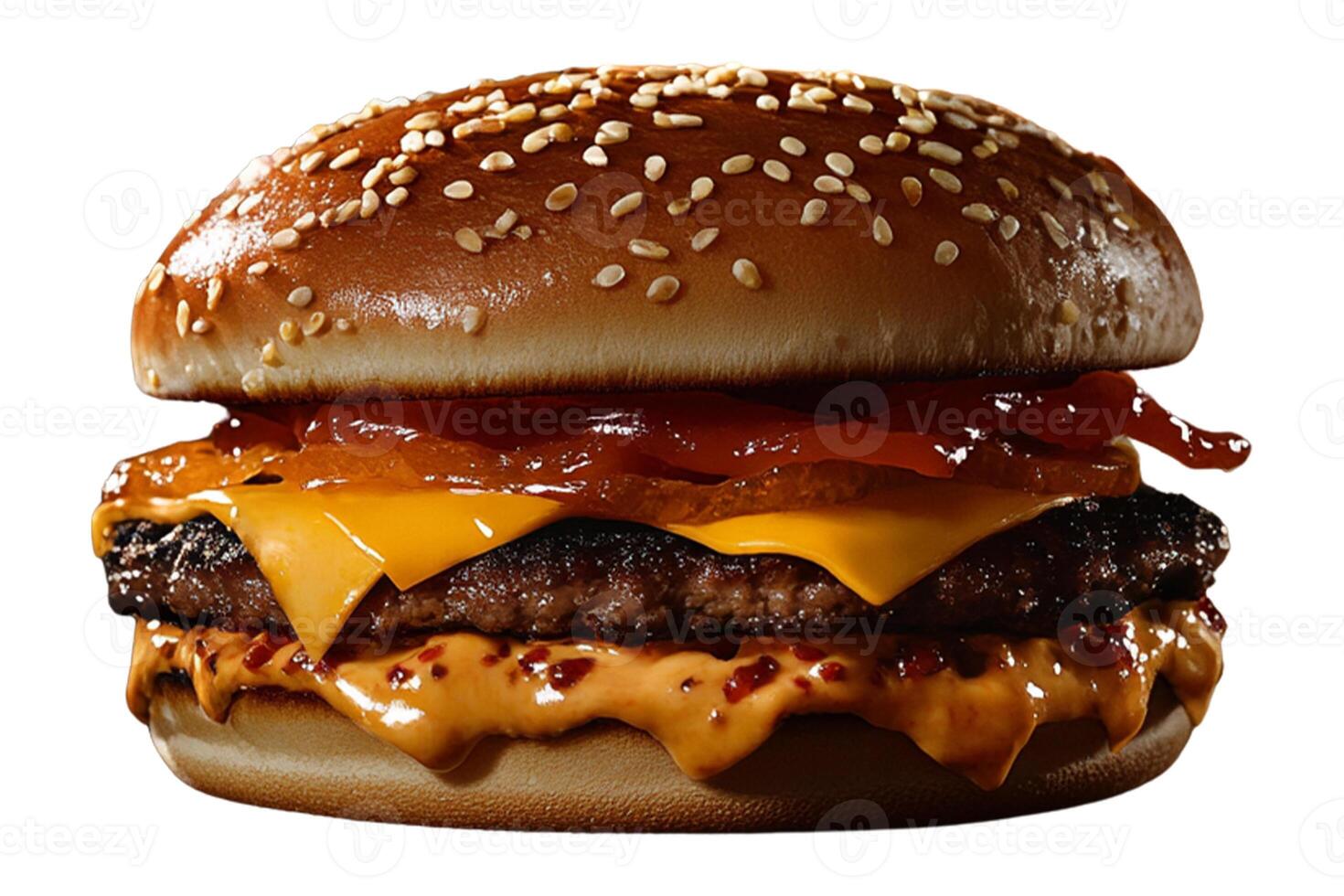 Double Patty Cheeseburger with Melted Cheese and Sauce on a Transparent Background photo