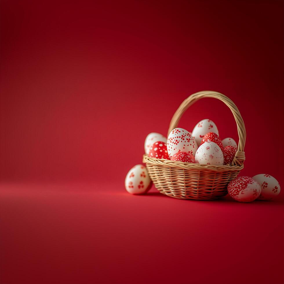 Easter Basket with Red Eggs Realistic HD Photography Image photo